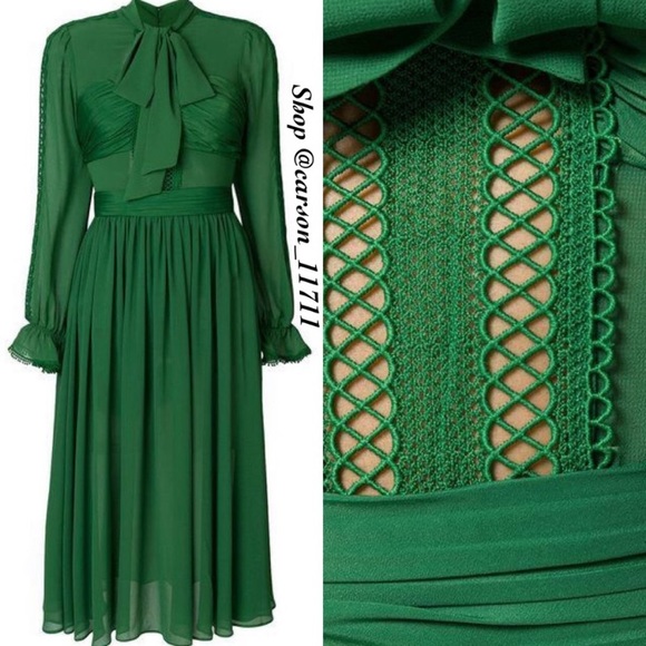 NWT Self Portrait Chiffon Pussybow Midi Dress US6 - Picture 5 of 15